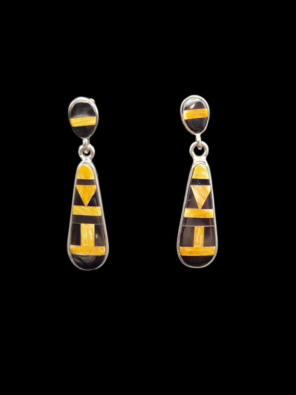 Sterling Silver Black and Spiny Oyster Inlay Drop Earrings